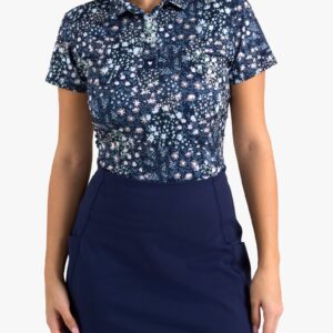 Super Duper Bloom - Dark Navy-Women's Core Performance Polo - Bad Birdie